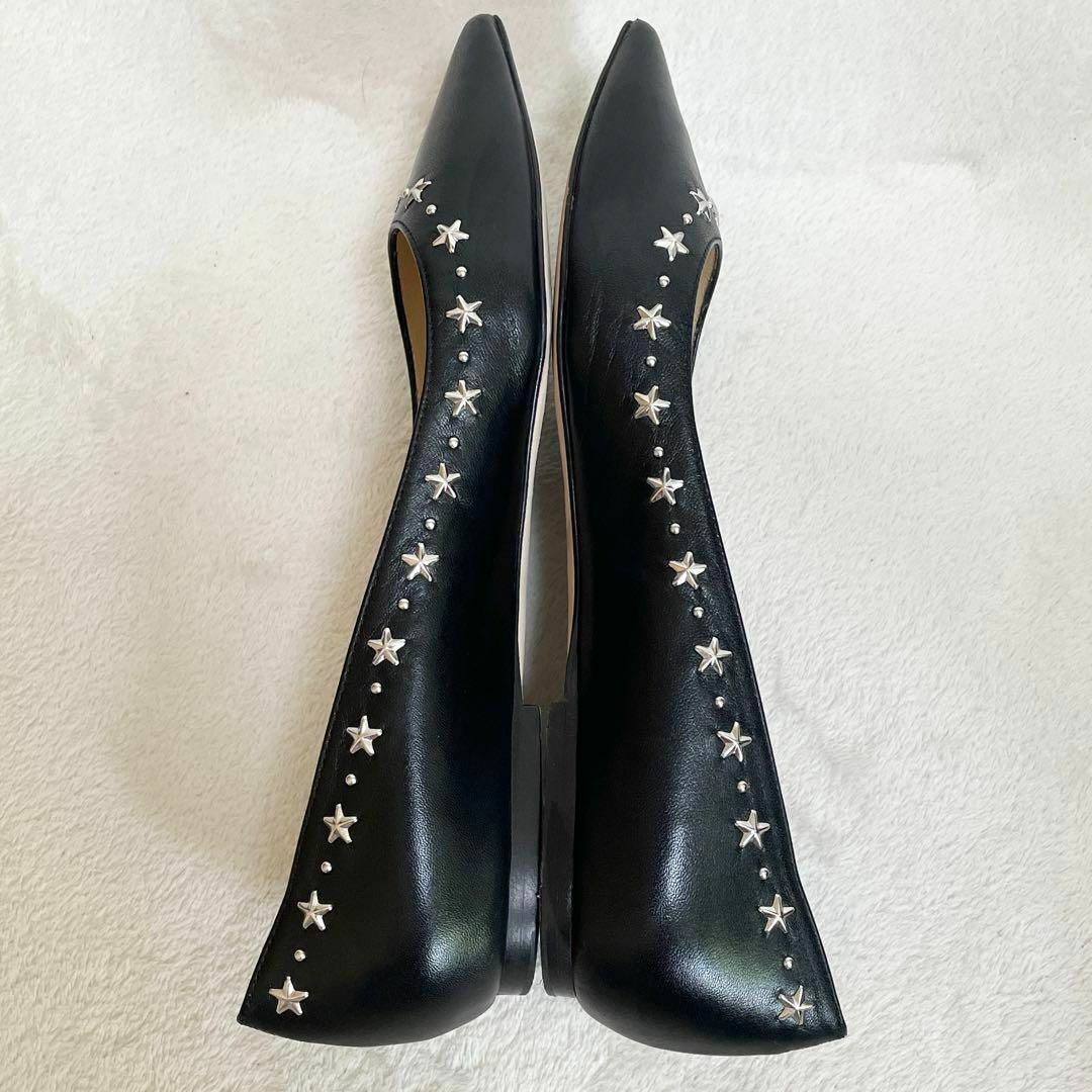 JIMMY CHOO(ジミーチュウ)の【美品✨】☆ジミーチュウ☆フラットパンプス☆スタッズ☆レザー☆22cm☆黒 レディースの靴/シューズ(ハイヒール/パンプス)の商品写真