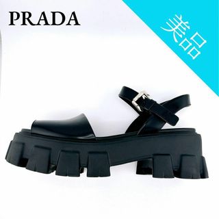 プラダ(PRADA)のプラダ モノリス ブラッシュドレザー サンダル ブラック サイズ 37 1/2(サンダル)