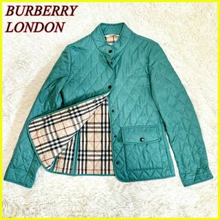 バーバリー(BURBERRY)の【美品】バーバリーロンドン キルティングジャケット ノバチェック ライトグリーン(ブルゾン)