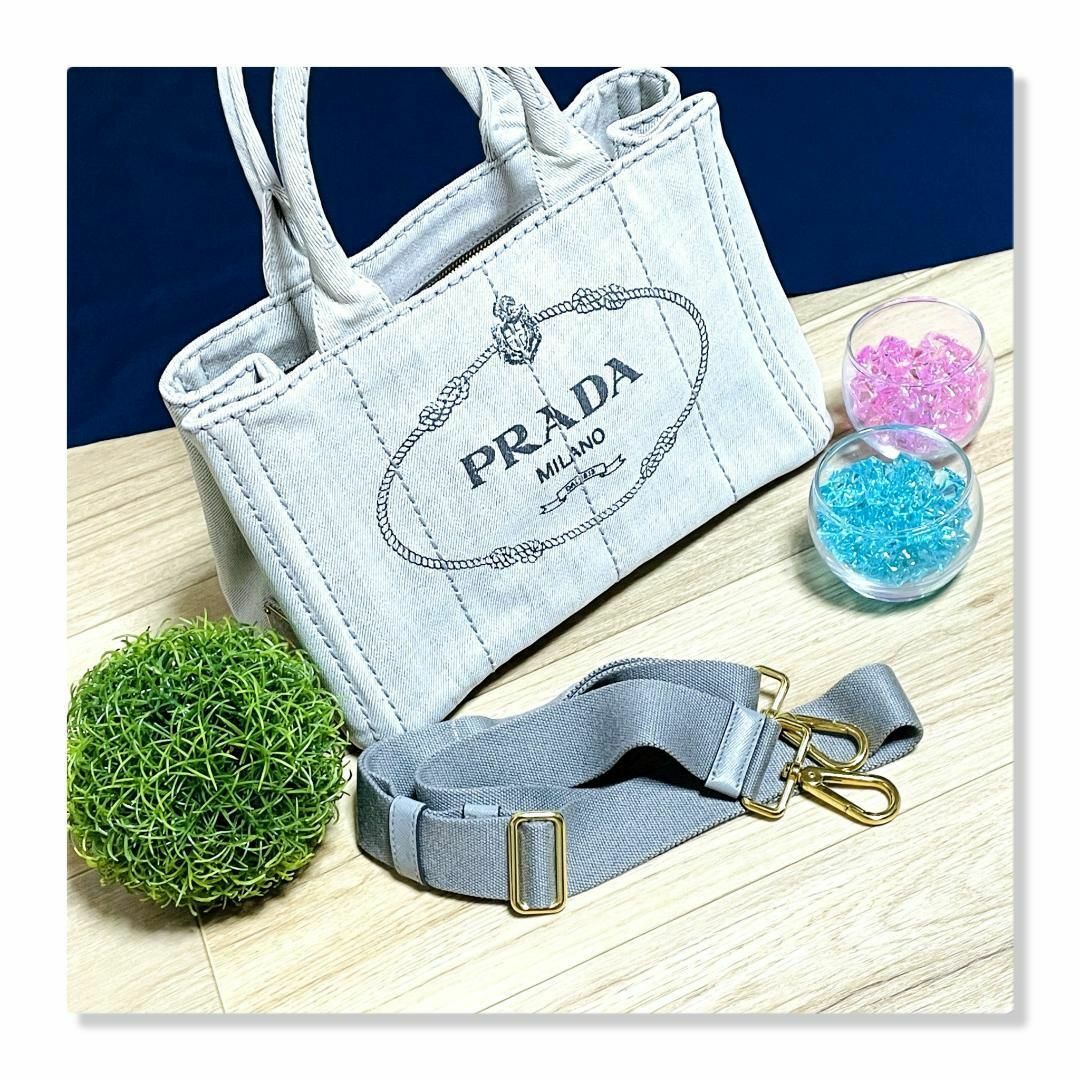 PRADA(プラダ)の【美品・ストラップ付】PRADA プラダ　カナパ　トート　ハンドバッグ　グレー レディースのバッグ(トートバッグ)の商品写真