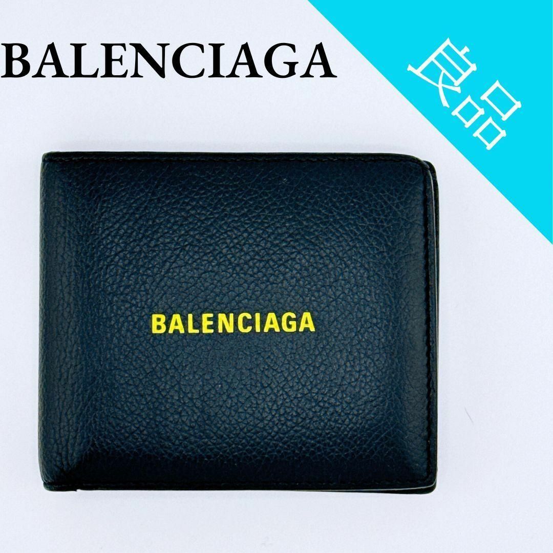 Balenciaga(バレンシアガ)のバレンシアガ 594315 レザー 二つ折り財布 ロゴプリント 黒 イエロー メンズのファッション小物(折り財布)の商品写真