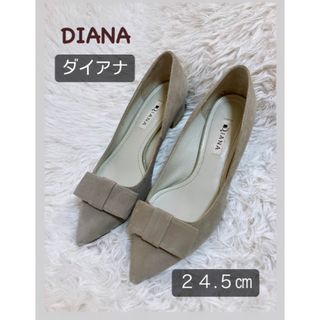 ダイアナ(DIANA)のDIANA スエードパンプス グレー リボン ポインテッドトゥ　24.5㎝(ハイヒール/パンプス)