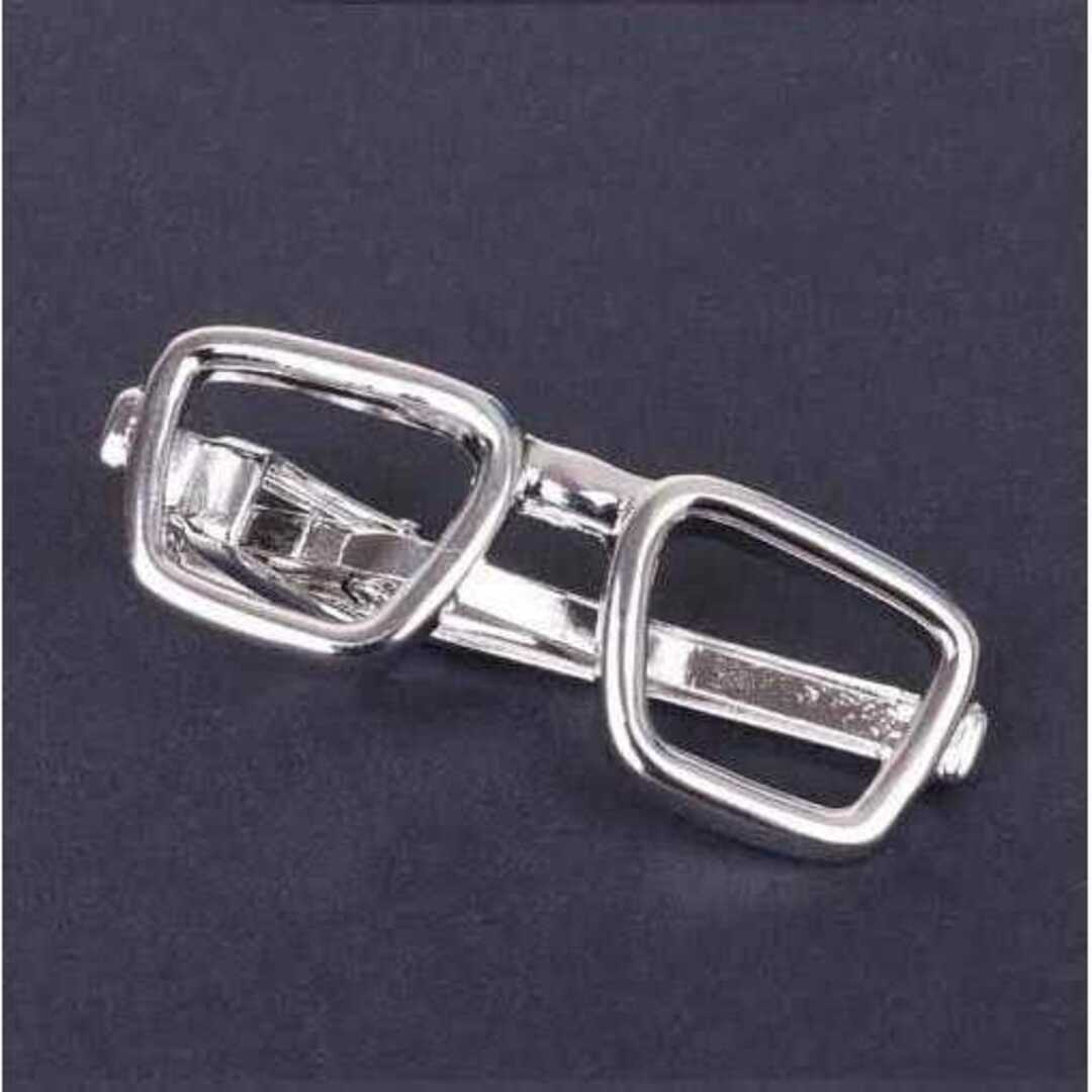 【メガネ ネクタイピン】シルバー カフスボタン タイピン ネクタイ 眼鏡 カフス メンズのファッション小物(ネクタイピン)の商品写真