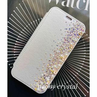 ホワイトグラデーション　手帳型タイプ　キラキラ　スマホケース(iPhoneケース)