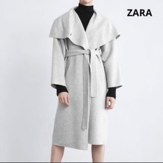 ザラ(ZARA)のZARA ザラ　ラップ襟付きコート　グレー　コート　L(ロングコート)