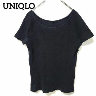 ユニクロ(UNIQLO)の125/ユニクロ　リブTシャツ　バレエネック　XL　黒　半袖　大きいサイズ(Tシャツ(半袖/袖なし))