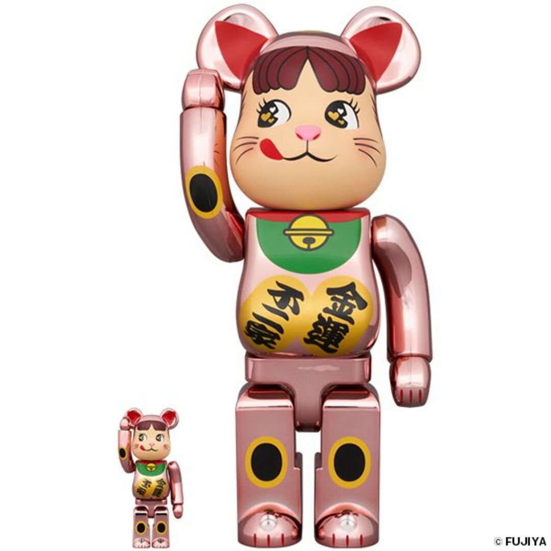 BE@RBRICK 招き猫 ペコちゃん 金運  桃金メッキ 100％＆400% エンタメ/ホビーのエンタメ その他(その他)の商品写真