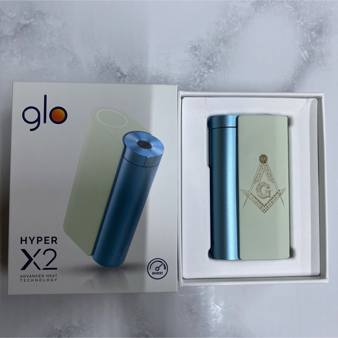 glo(グロー)のフリーメイソン レーザー加工 glo hyper X2 グローハイパー 本体 青 メンズのファッション小物(タバコグッズ)の商品写真