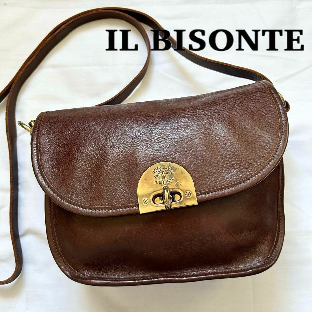 IL BISONTE(イルビゾンテ)の✨高級感✨イルビゾンテ　ショルダーバッグ　レザー　本革　ブラウン　ターンロック レディースのバッグ(ショルダーバッグ)の商品写真