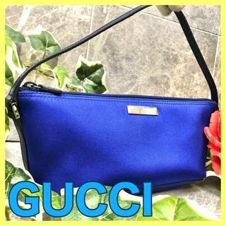 グッチ(Gucci)の❤️美品❤️ グッチ アクセサリーポーチ サテン ミニバッグ ブルー(ハンドバッグ)