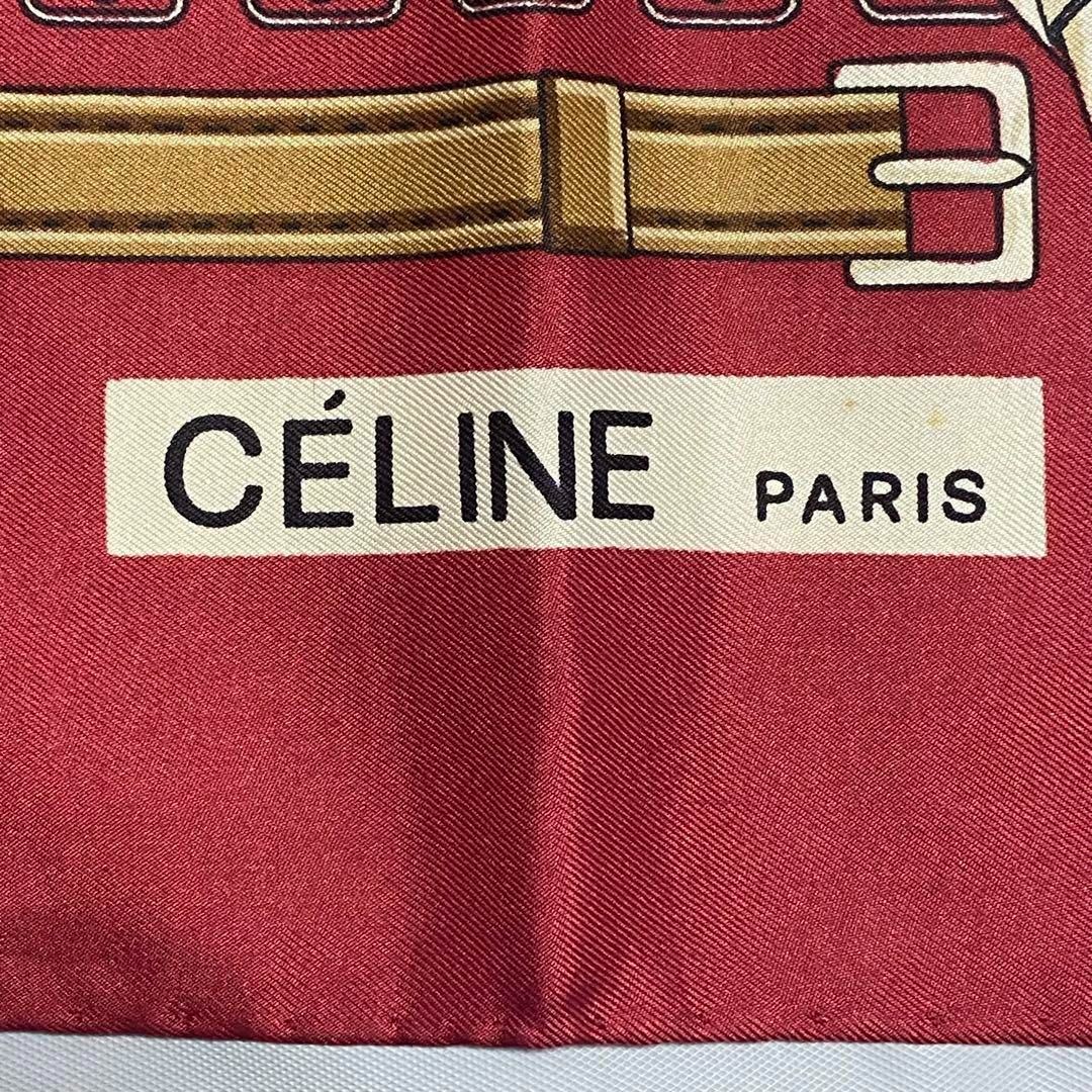 celine(セリーヌ)の★CELINE★ スカーフ 大判 マカダム 馬 馬車 シルク ダークレッド レディースのファッション小物(バンダナ/スカーフ)の商品写真