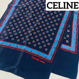 セリーヌ(celine)の美品 ★CELINE★ ロングスカーフ メンズ 舵輪 ロープ シルク ネイビー(バンダナ/スカーフ)