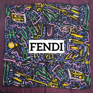 ★FENDI★スカーフ 大判 ペイント シルク パープル ブラック マルチカラー