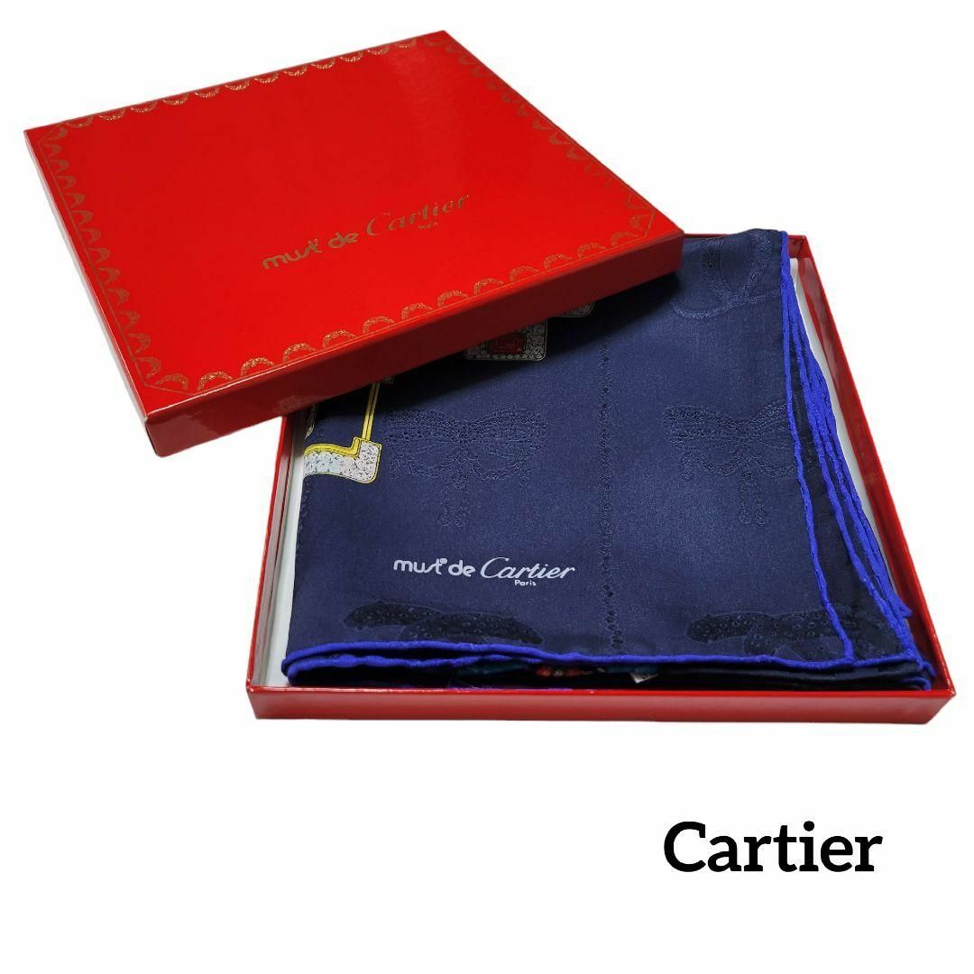 Cartier - 【新品】Cartier スカーフ 86×85 ダークブルー ベルト 宝石