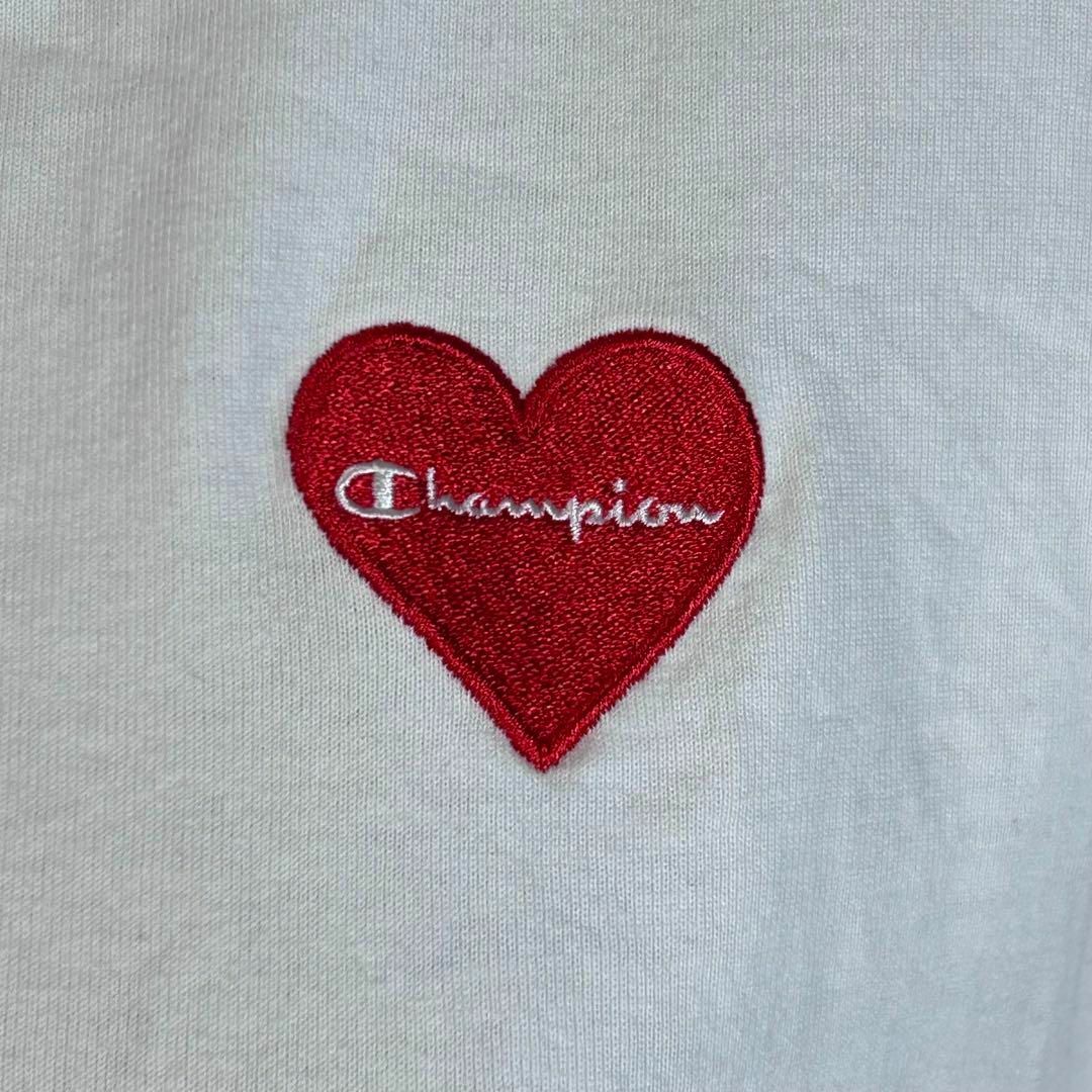 Champion(チャンピオン)の【champion】フレアTシャツ　しっかり生地　ロゴ刺繍　ハート　ホワイト　L レディースのトップス(Tシャツ(半袖/袖なし))の商品写真