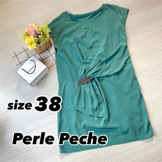 【美品】PerlePeche サイズ38 Ｍサイズ ドレス ワンピース グリーン(ミニワンピース)
