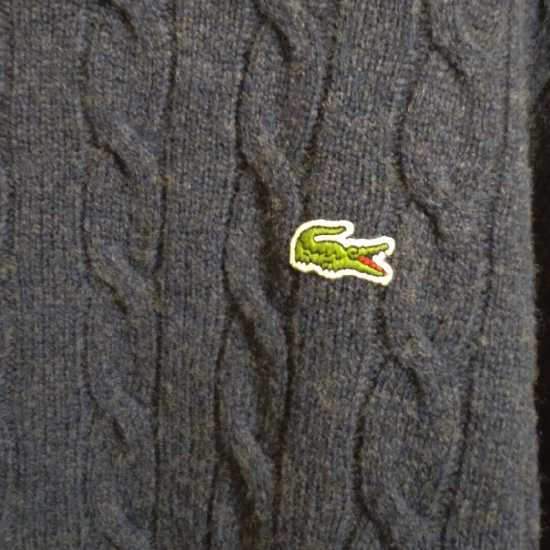 LACOSTE(ラコステ)のLACOSTE　ラコステ　ケーブル編みニット　セーター　ネイビー　メンズＬサイズ メンズのトップス(ニット/セーター)の商品写真