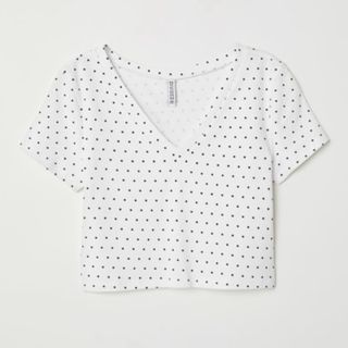 H&M - H&M プチプラ　クロップド丈　Ｖネック　水玉　シンプル　Tシャツ　半袖