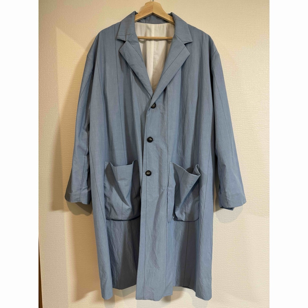 Bergfabel MOON COAT Blue Stripe  Sサイズ メンズのジャケット/アウター(チェスターコート)の商品写真