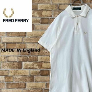 FRED PERRY - フレッドペリー　イングランド製　半袖　ポロシャツ　刺繍ロゴ　白　ホワイト　L