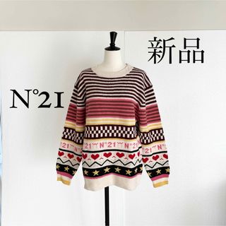 ヌメロヴェントゥーノ(N°21)のN°21ヌメロ ヴェントゥーノ　ロゴ入りニット セーター　マルチカラー　Mサイズ(ニット/セーター)