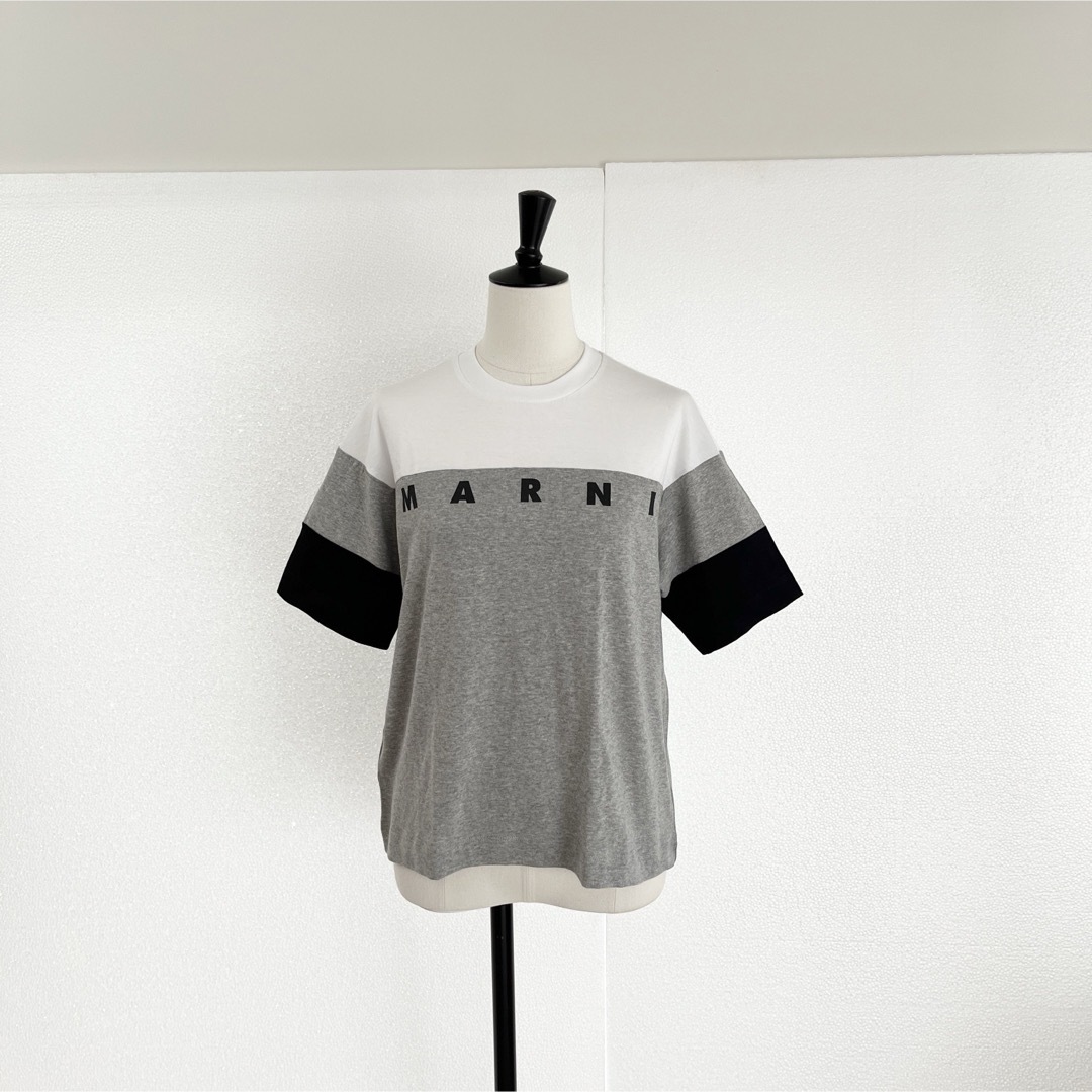 Marni(マルニ)のMARNI マルニ　ロゴ入り 半袖Tシャツ　カットソー　グレー　XSサイズ レディースのトップス(Tシャツ(半袖/袖なし))の商品写真