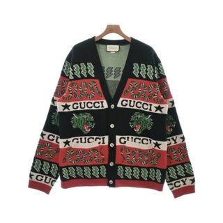 グッチ(Gucci)のGUCCI グッチ カーディガン L 黒x赤x白(総柄) 【古着】【中古】(カーディガン)