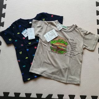 【新品未使用】 Tシャツ 車 紺色 ハンバーガー 薄茶色 90サイズ 2枚セット