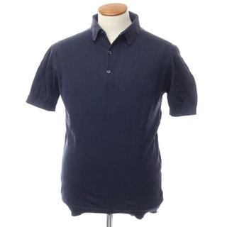 【中古】ジョンスメドレー JOHN SMEDLEY コットン 半袖 ポロニット ネイビー【サイズM】【メンズ】