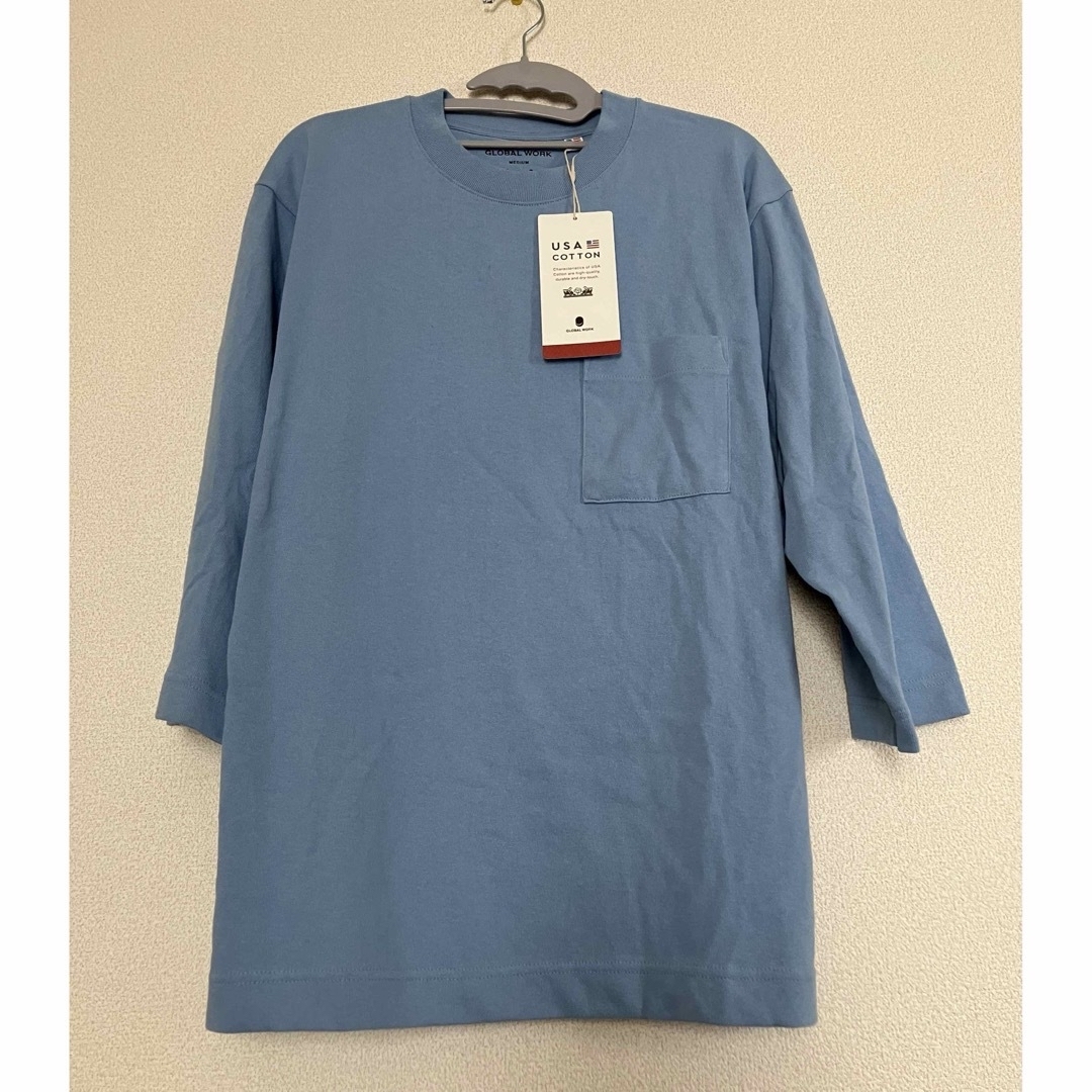 GLOBAL WORK(グローバルワーク)のGW  USAコットンTシャツ　七分袖　M  ブルー メンズのトップス(Tシャツ/カットソー(七分/長袖))の商品写真