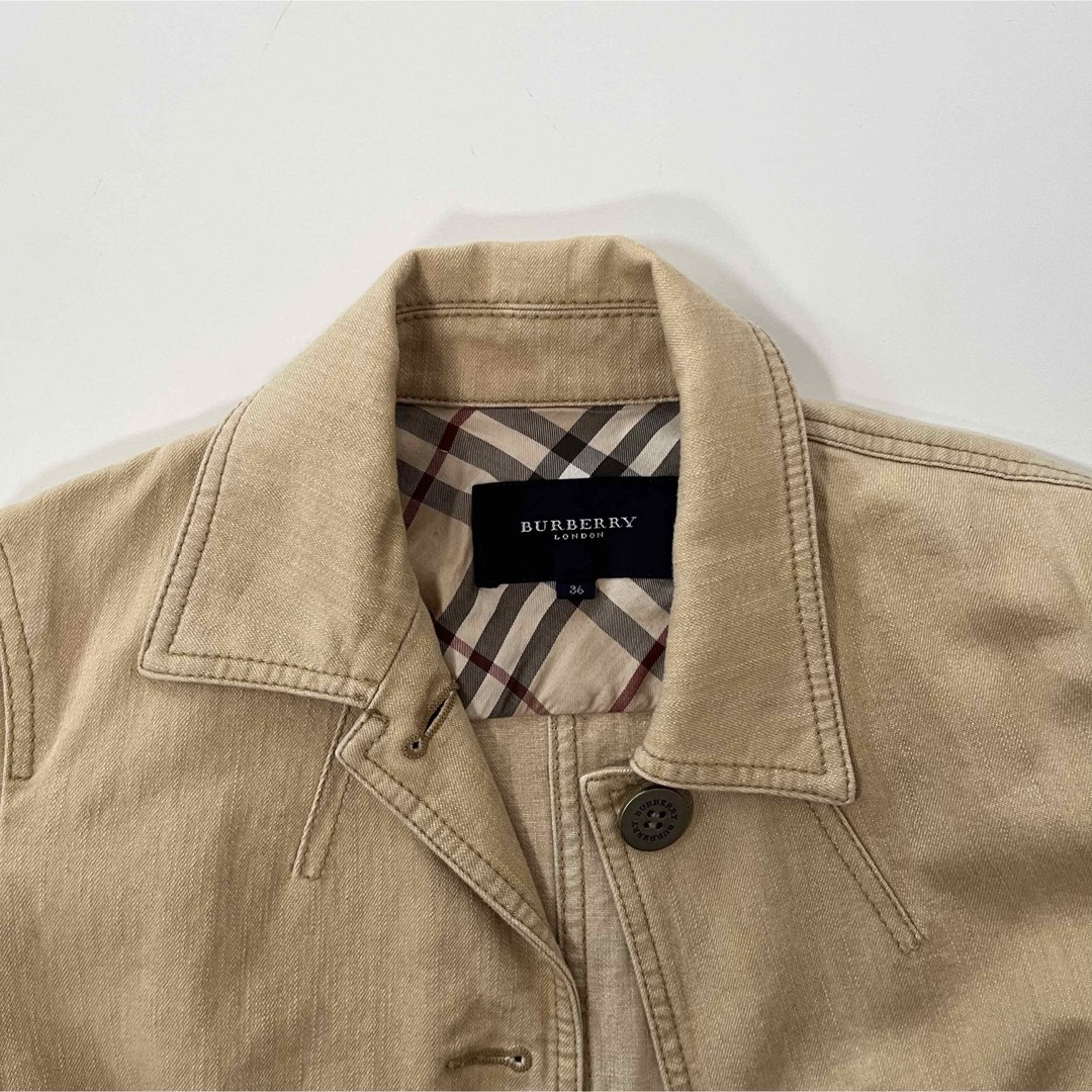 BURBERRY(バーバリー)のバーバリーロンドン デニムジャケット ノバチェック柄 ベージュ Sサイズ レディースのジャケット/アウター(Gジャン/デニムジャケット)の商品写真