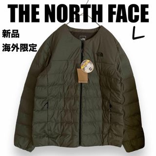 ザノースフェイス(THE NORTH FACE)の新品⭐️ノースフェイスラウンドネックライトダウンジャケットLカーキ韓国限定(ダウンジャケット)