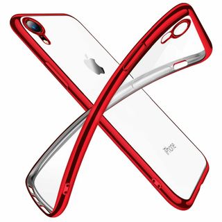 【色: レッド】iPhone XR ケース クリア 透明 tpu シリコン メッ(その他)