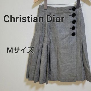 クリスチャンディオール(Christian Dior)のChristian Dior ディオール チェック プリーツスカートMサイズ(ひざ丈スカート)