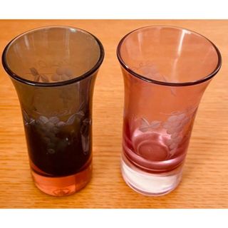 大特価／小樽北一硝子ミニビールグラスペア／葡萄柄切子／定価半額以下(グラス/カップ)