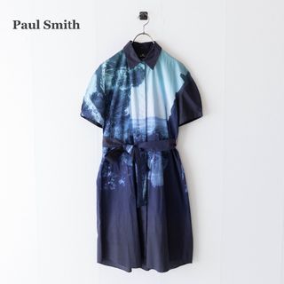 ポールスミス(Paul Smith)の【PS Paul Smith】シャツワンピース　ランドスケープ　総柄　ネイビー(ロングワンピース/マキシワンピース)