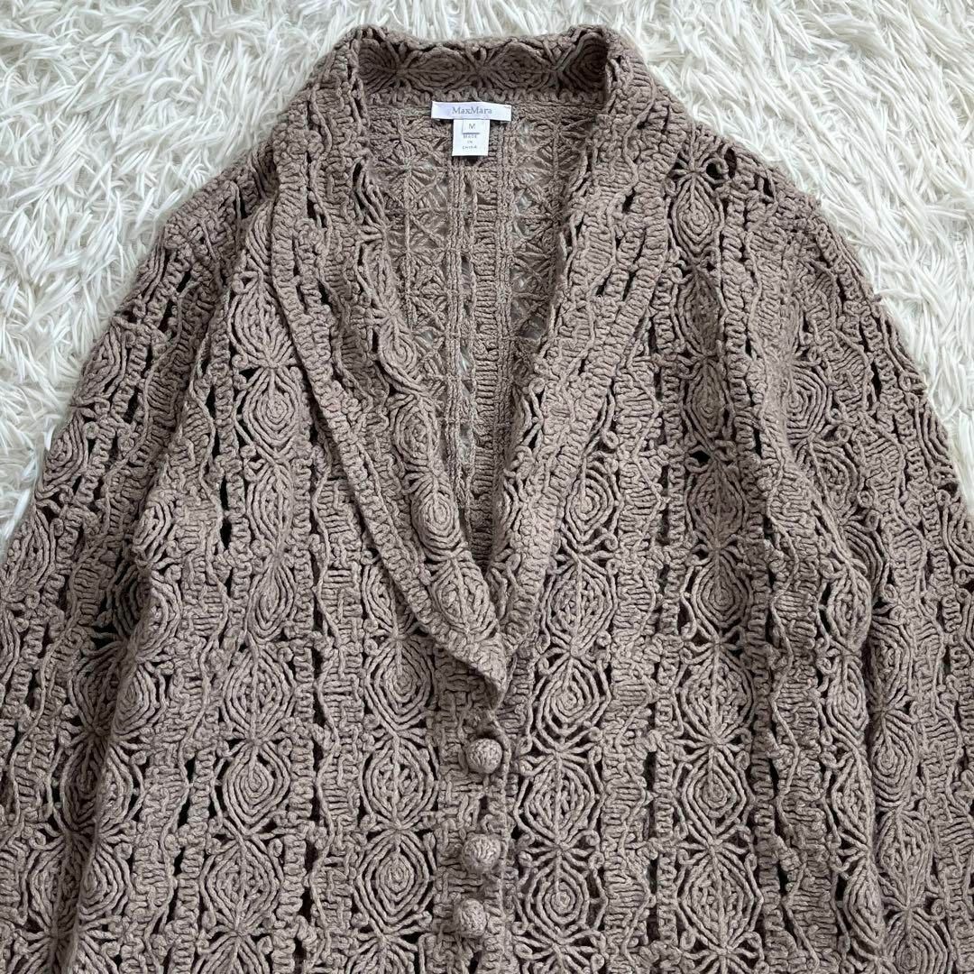 Max Mara(マックスマーラ)の【美品・最高級】マックスマーラ　カシミヤ混 レース ニット カーディガン　白タグ レディースのトップス(カーディガン)の商品写真