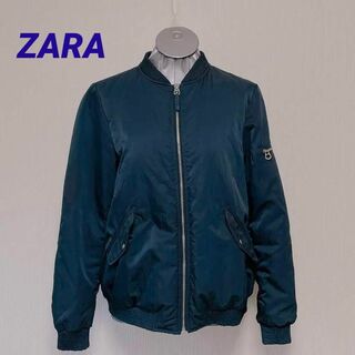 ザラ(ZARA)のZARA trf フライトジャケット MA-1風 中綿ブルゾン 黒 ネイビー(ミリタリージャケット)