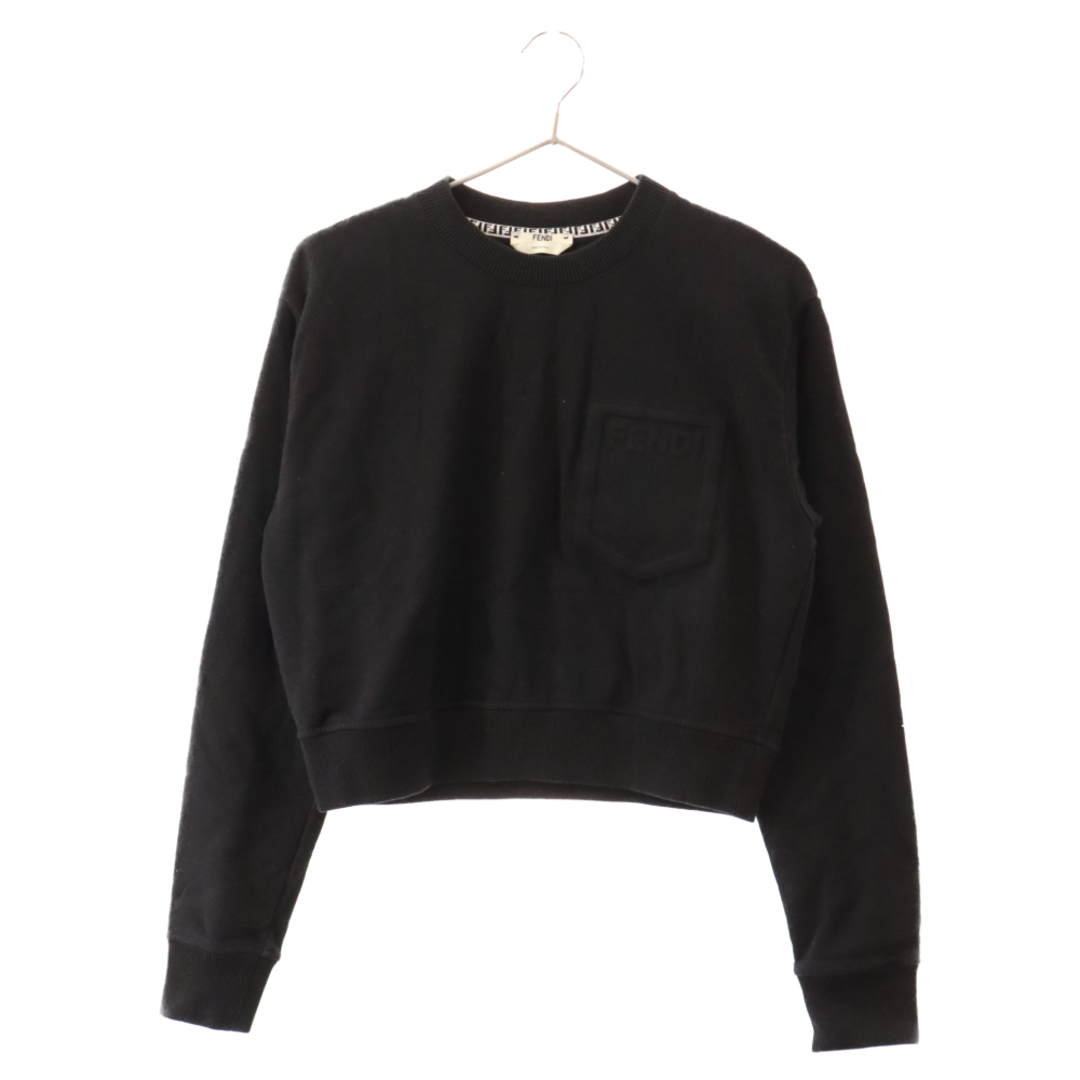 FENDI(フェンディ)のFENDI フェンディ CROPPED Sweatshirt コットン プルオーバー スウェットトレーナー ショート丈 レディース ブラック FS7427 AFLB レディースのトップス(トレーナー/スウェット)の商品写真