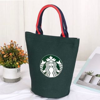 スターバックス(Starbucks)のスターバックス スタバ トート ハンド バスケット バッグ グリーン新品　大容量(トートバッグ)