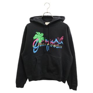 グッチ(Gucci)のGUCCI グッチ 20SS Hawaii Print Hoodie グッチ ハワイプリントフーディ プルオーバーパーカー ヤシの木 ロゴプリント ネオンカラー 626989 XJCSP ブラック(パーカー)