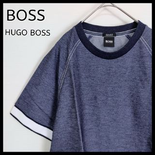 ヒューゴボス(HUGO BOSS)の【美品】ヒューゴボス☆リンガーTシャツ　ネイビー　デニム柄　バイカラー　BOSS(Tシャツ/カットソー(半袖/袖なし))