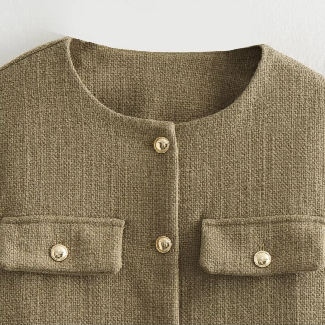 zara　クロップドジャケット　フラップ　H&M　カーディガン　epine 緑 レディースのジャケット/アウター(ノーカラージャケット)の商品写真