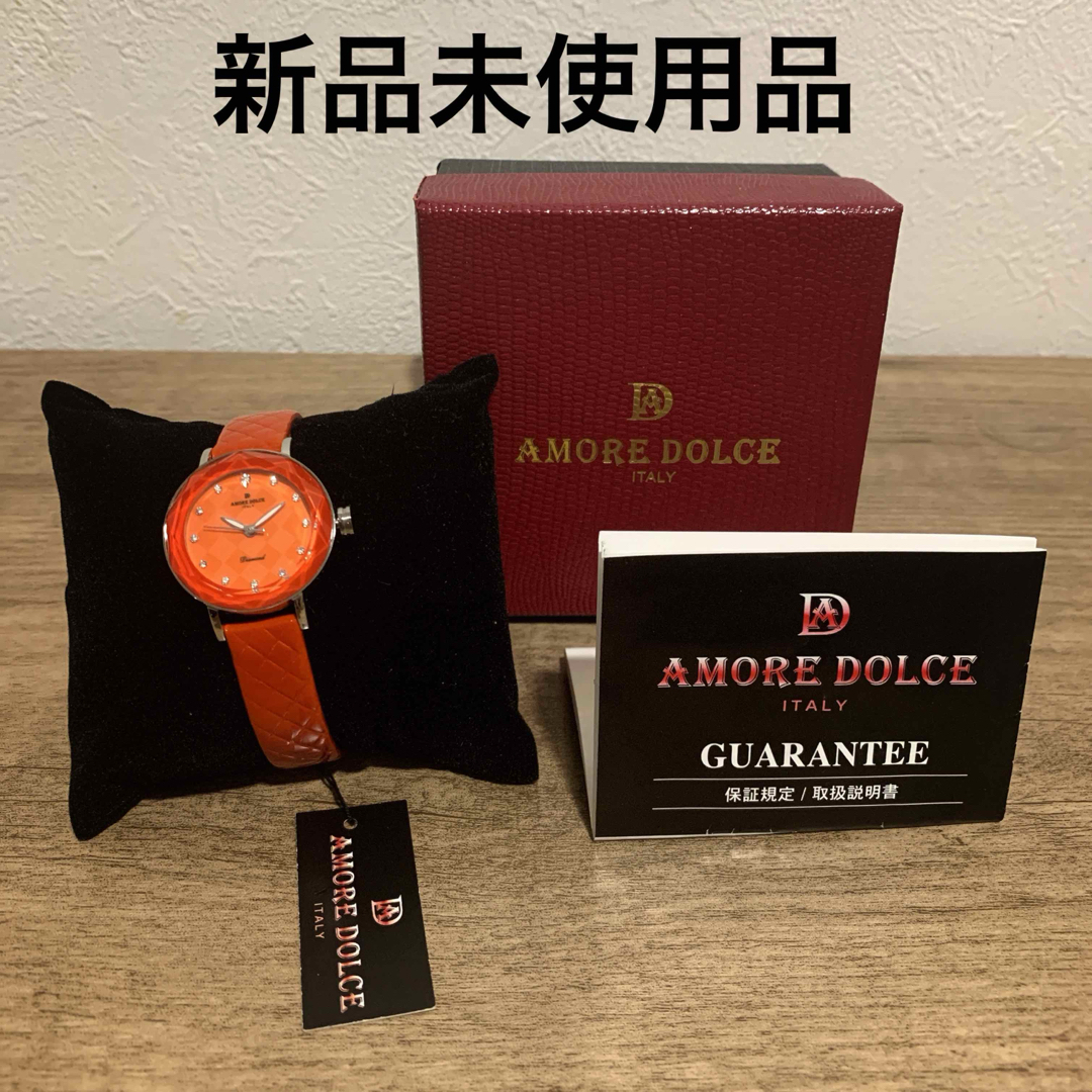 【新品未使用】 AMORE DOLCE ITALYレディースウォッチ オレンジ レディースのファッション小物(腕時計)の商品写真