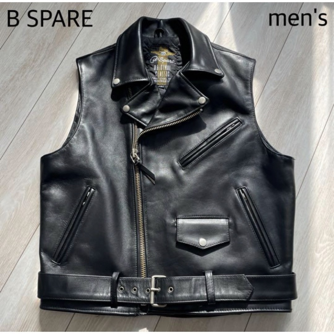 値下げ　B-SPARE 美品　ライダースジャケット カウレザー Lサイズ ベスト メンズのジャケット/アウター(ライダースジャケット)の商品写真