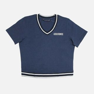 アバクロンビーアンドフィッチ(Abercrombie&Fitch)の★新品★アバクロンビー&フィッチ★ライン入り半袖VネックTシャツ(Navy/M)(Tシャツ(半袖/袖なし))