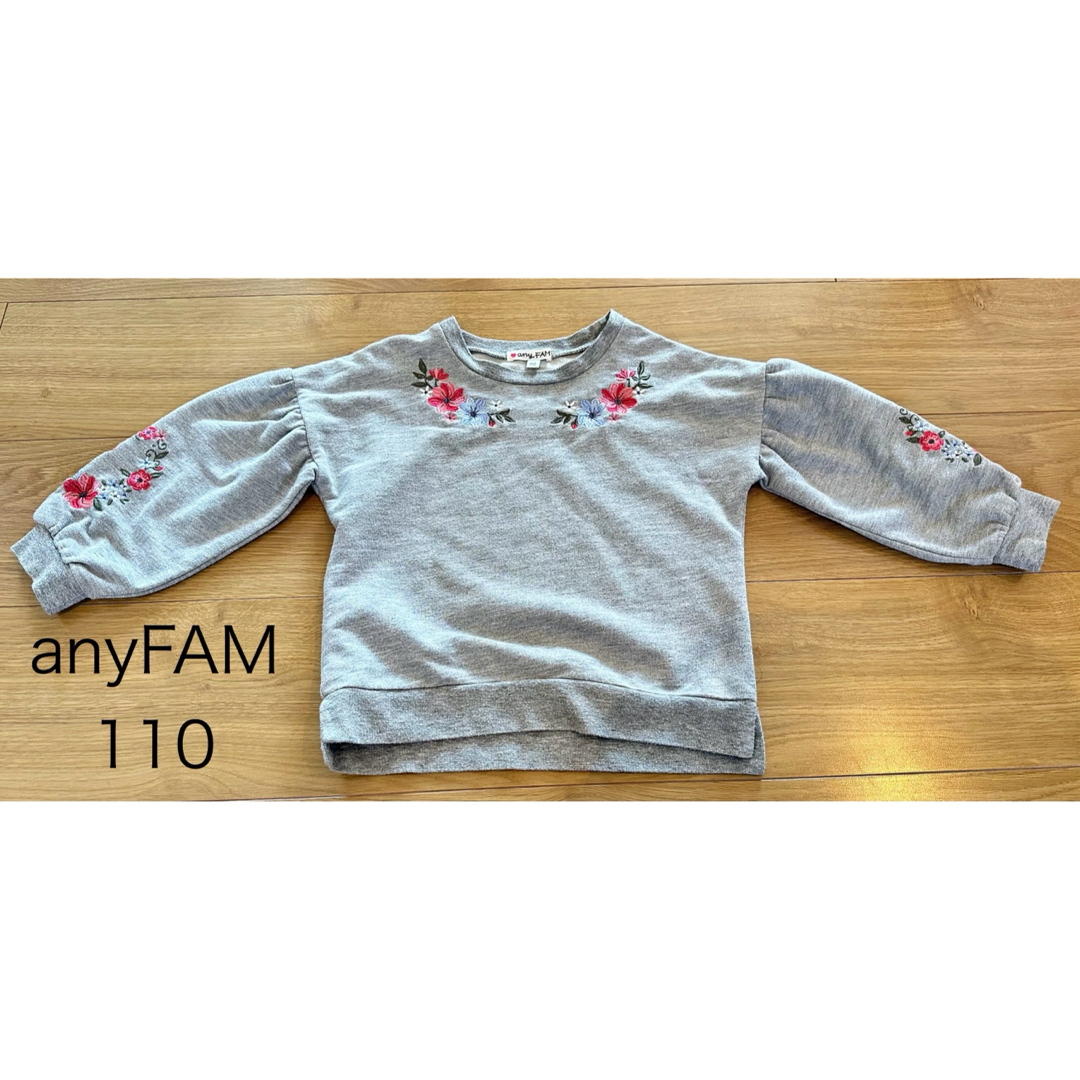 anyFAM(エニィファム)のanyFAM 110  女の子 トップス グレー 長袖 薄手　トレーナー キッズ/ベビー/マタニティのキッズ服女の子用(90cm~)(Tシャツ/カットソー)の商品写真