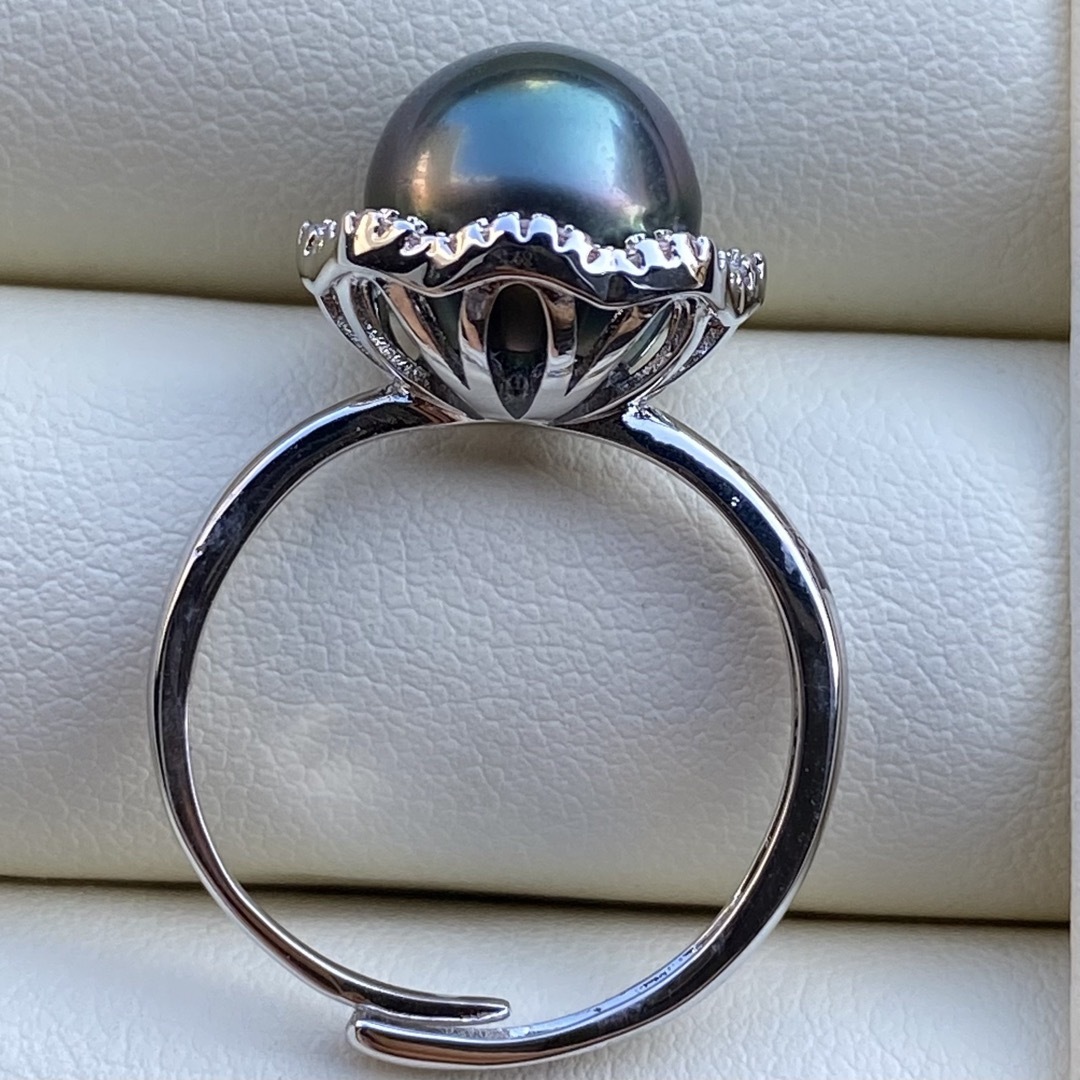本真珠　南洋黒蝶真珠タヒチパールリング　10.3mmグリーンL330 レディースのアクセサリー(リング(指輪))の商品写真