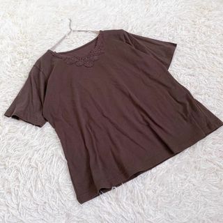 【ヴィンテージ】半袖トップス カットソー レース 無地(Tシャツ(半袖/袖なし))