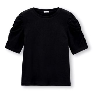 ジーユー(GU)のリブボリュームスリーブコンパクトT(半袖) GU Mサイズ　ブラック　(Tシャツ(半袖/袖なし))